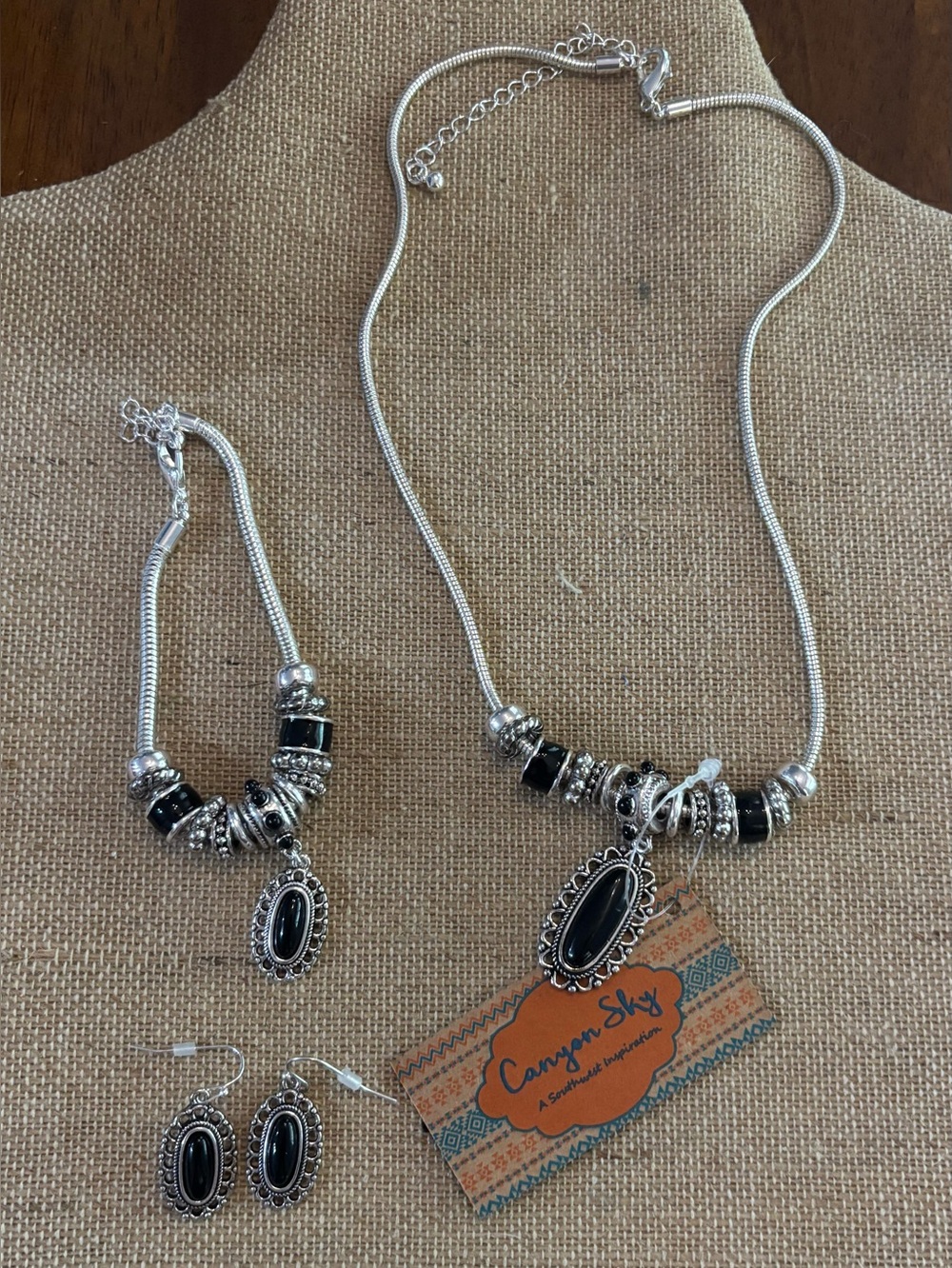 Canyon Sky Black Onyx Charm Necklace, Bracelet And Earring Set NWT